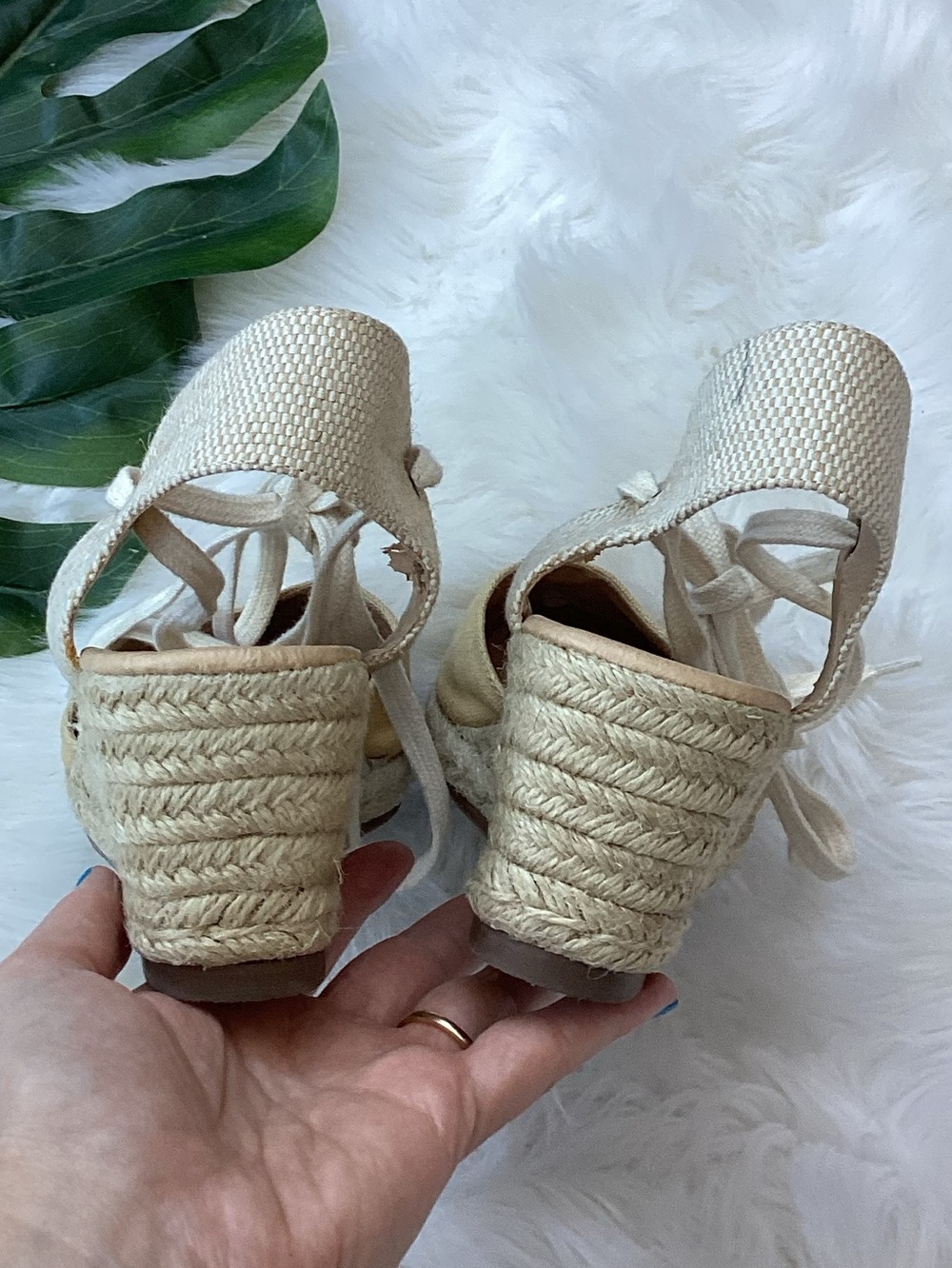 JG Ankle Tie Espadrilles Wedge Shoes Tan 10 - Picture 5 of 11